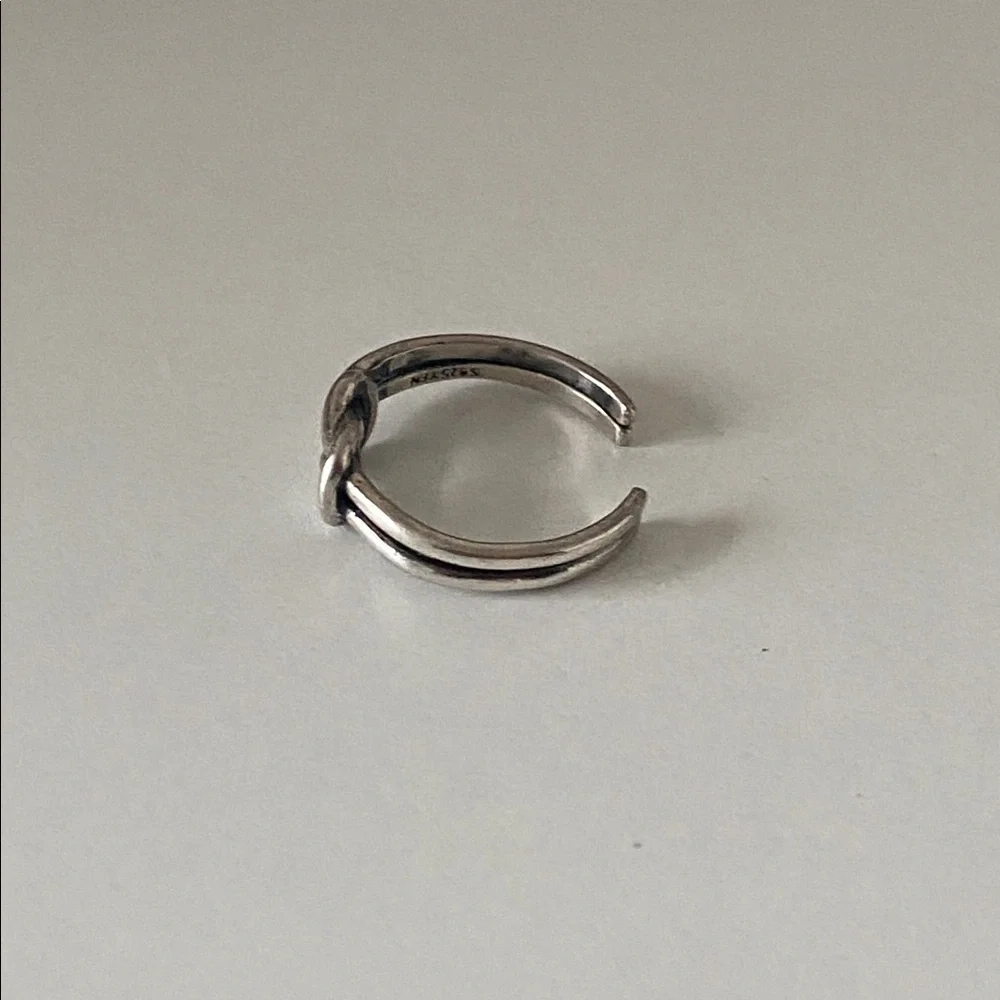 Silver love Knot Adjustable Ring 925 SS double rope oxidized commitment ring - Picture 2 of 7